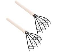 PLAFOPE Rastrello a Mano 2 Pezzi con 5 Denti in Ferro, Manico Confortevole e Resistente, per Scavare Conchiglie e Accessori Mare in Spiaggia