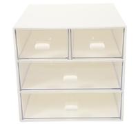 PLAFOPE Scatola Trasparente Bianco a 4 Scomparti Cassetto, Organizer per Gioielli e Trucchi in Abs e Pc, Design Antipolvere e Chiusura Ermetica, per Uso Domestico