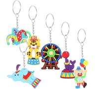 PLAFOPE Set 6 Pezzi Ciondoli Portachiavi Leggeri e Resistenti a Tema Circo in Polietilene Design Clown, Elefante e Tigre Decorazione per Chiavi e Zaini