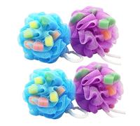 PLAFOPE Set Di Spugne Da Bagno Loving Heart 4 Pezzi in Rete Per Doccia Per Adulti E Bambini in Spugna Leggera in Pe
