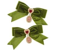 PLAFOPE Spilla a Fiocco in Velluto Vintage Francese da Donna 2 Pezzi con Ciondolo a Cuore, Accessorio Elegante per Feste, Matrimoni e Balli, Stile Palazzo Francese in Verde Oliva