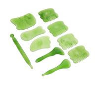 PLAFOPE Strumenti per Massaggio Gua Sha Sollievo dallo Stress Set 10 Pezzi in Resina Verde con Sacchetto per Conservazione, per Massaggi Sicuri al Collo e Schiena