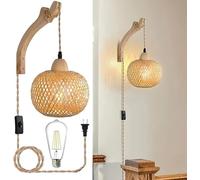 PLAG Molto, Arredamento Applique Rattan bambù, Palette murali, Lampada a di Vimini con Plug in Cavo, lampadario, Luce Parete Boho sconces Intrecciata per Soggiorno Camera da Letto