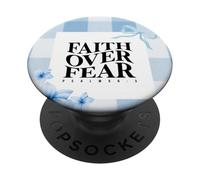 Plaid a quadretti blu pastello con scritta "Faith Over Fear Christian Bible PopSockets PopGrip Adesivo