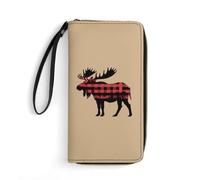 Plaid Alce Lumberjack Rosso Nero Portafogli da Polso per Uomo Donna Portafoglio Lungo in Pelle Pochette per Carte di Credito con Cordoncino, Stile:, 19.7x10.5cm