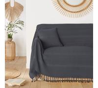 Plaid artigianale con frange cotone, Nedo Grigio 150 x 150 cm