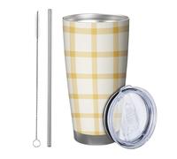 Plaid bicchiere Set Di 1 Artistico Bella A Strisce A Scacchi Casale Disegni Giallo Bianco In Metallo Inox Can Cooler Infrangibile Viaggi Piscina Outdoor Yard Picnic Con Coperchio Tazza 590 ml