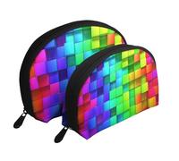 Plaid color arcobaleno, Borsa per trucco a conchiglia Portamonete da donna Borsa da toilette piccola Borsa per cosmetici 2 pezzi