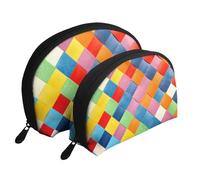 Plaid colorato stampato, Borsa per trucco a conchiglia Portamonete da donna Borsa da toilette piccola Borsa per cosmetici 2 pezzi