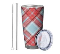 Plaid con coperchio bicchiere Set Di 1 Casale Disegni Vintage A Strisce A Scacchi Artistico Rosso Blu Acciaio Metallo Caldo E Freddo No Spill Ufficio Outdoor Club Dormitorio Caffè bere tazza 20oz