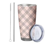 Plaid con coperchio bicchiere Set Di 1 Linee Diagonali A Strisce A Scacchi Disegni Moderni Geometrico rosa nero Acciaio Metallo Caldo E Freddo No Spill Ufficio Outdoor Club Dormitorio Caffè tazza da
