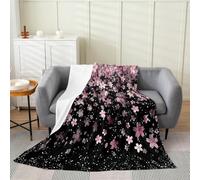 Plaid Coperta Cherry Blooms Flower Romantic Flower Botanical Pink Black S