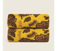 Plaid di Lana Cotta floreale marrone fondo senape - Soffice e Accogliente per Ca