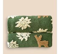Plaid in Lana Cotta verde con Cervi Alpini - Soffice e Accogliente per Casa