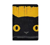 Plaid Mardi Gras porta passaporto con slot per carte di credito copertine passaporto per le donne, Gatto nero con gli occhi gialli