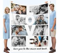 Plaid Personalizzato con Foto - Coperta Personalizzata con Immagini e Testo - Idea Regalo per Coppie, Famiglie, Compleanni e Anniversari -8 Foto