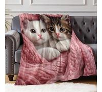 Plaid Pile in Flanella Due gatti 100 x 130 cm, Coperta Morbida per Letto Singolo e Divano, Coperta Microfibra Calda per Relax Casa