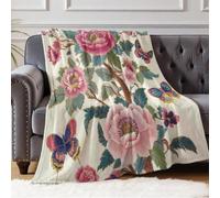 Plaid Pile in Flanella Fiori, rose, farfalle 100 x 130 cm, Coperta Morbida per Letto Singolo e Divano, Coperta Microfibra Calda per Relax Casa