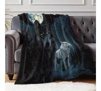 Plaid Pile Lupo notturno 220 x 240 cm, Coperta Morbida in Flanella Microfibra per Divano TV e Relax, Coperta Calda Leggera per Letto Soggiorno Camera da Letto e Viaggio
