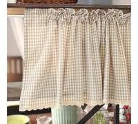 Plaid Tende Corte kaki chiaro, Cotone lino Tenda della cucina Mantovana Stile country, per Decor Cafe, Camera da letto, Bagno, Piccola finestra Blackout Pannello antipolvere Tasca per asta ( Size : W1