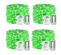 Plainshe - Catena di luci a batteria - 4 pezzi, verde, 100 LED, 10 m, 8 modalità, telecomando, timer, dimmerabile, batteria ricaricabile, per Natale, impermeabile