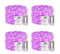 plainshe Catena luminosa a batteria, 4 pezzi, viola, 100 LED, 10 m, 8 modalità, telecomando, timer, dimmerabile, batteria, Natale, impermeabile