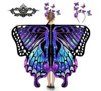 plainshe Set di 3 mantelli a farfalla per ragazze, per Halloween, ali delle fate dei bambini, con farfalle, Blu viola., Taglia unica