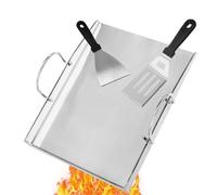 Plancha, piastra con 2 spatole per barbecue a gas e barbecue a carbonella, spessore 4 mm, in acciaio inox, con manici rimovibili, per barbecue a gas e barbecue a carbonella, 40 x 30 cm