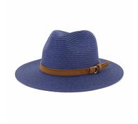 Plancholo Cappello da sole estivo in paglia a tesa larga Panama Fedora Beach Hat con cintura per uomo e donna, Blu, Taglia unica