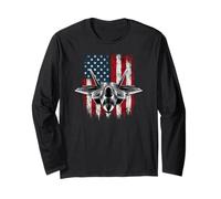 Plane Fighter Jet War Combat Airplane Pilot US Flag Maglia a Manica