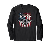 Plane Fighter Jet War Combat Airplane Pilot US Flag Maglia a Manica