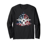 Plane Fighter Jet War Combat Airplane Pilot US Flag Maglia a Manica