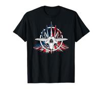 Plane Fighter Jet War Combat Airplane Pilot US Flag Maglietta