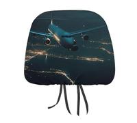 Plane Flying at Night - Poggiatesta per auto, morbido, traspirante, universale, adatto per auto, camion, SUV, furgoni, accessori interni auto, confezione da 2
