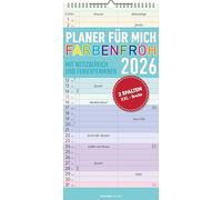 Planer für mich Farbenfroh 2026 - Familien-Timer 22x45 cm - mit Ferienterminen - Wand-Planer - mit vielen Zusatzinformationen - Alpha Edition