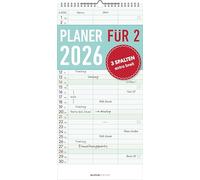 Planer für zwei 2026 mit 3 Spalten - Familien-Timer 22x45 cm - Offset-Papier - mit Ferienterminen - Wand-Planer - Familienkalender - Alpha Edition