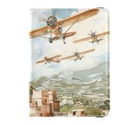 Planes City, custodia per passaporto in pelle verde acquerello con porta carte di vaccino, custodia combinata per passaporto con blocco RFID, ultra sottile, piani, città, acquerello, verde, 1 size