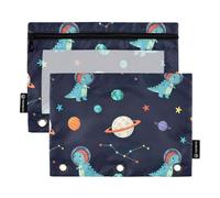 Planet Dino, astuccio per matite con cerniera liscia, con finestra trasparente, per raccoglitore, scuola, ufficio, organizer per bambini, adolescenti, ragazze, adulti, studenti, confezione da 2
