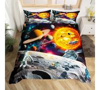 Planet Earth - Set di biancheria da letto con sistema solare per bambini, con copripiumino king size, cosmico e misterioso, spazio esterno, con motivo zodiacale, astronauta, galassia cielo stellato e