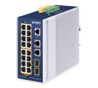PLANET - IP30 Industrial L2/L4 16-Port Gestito L2/L4 Gigabit Ethernet (10/100/1000) Supporto Power over Ethernet (PoE) Alluminio, Blu - SPEDIZIONE GRATUITA