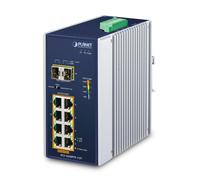 Switch di rete PLANET IP30 Ind 8-P 10/100/1000T Non gestito Gigabit Ethernet (10/100/1000) Supporto Power over (PoE) Blu, Bianco [IGS-1020PTF-12V]