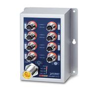 Switch di rete PLANET IP50 Ind 8-P 10/100TX M12 Non gestito Supporto Power over Ethernet (PoE) Blu, Grigio [ISW-808PT-M12A]