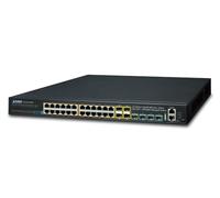 PLANET Layer 3 24 porte 10/100/1000T PoE 802.3at Switch 4 porte 10G SFP+ uplinks stackable Web managed