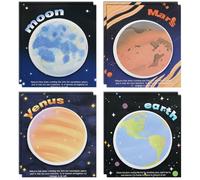 Planet - Set di 8 foglietti adesivi a forma di pianeta, 4 stili, a tema Venere, Terra, Marte, luna, 8 x 8 cm, graziosi cerchi, autoadesivi, per aule, ufficio, scuola