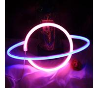Planet - Targa al neon a LED, per decorazione da parete, funzionamento USB o a batteria, per camera da letto, cameretta dei bambini, soggiorno, bar, Natale, sala giochi (blu e rosa)