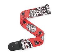 Planet Waves P20W1411 - Cinghia per Chitarra, in tessuto, Motivo: teschi, spessore: 5 cm, Rosso