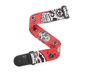 Planet Waves P20W1411 - Cinghia per Chitarra, in tessuto, Motivo: teschi, spessore: 5 cm, Rosso