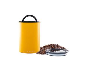Planetary Design Airscape - Contenitore per il caffè in acciaio inox, con coperchio ermetico brevettato e anti-aria per conservare la freschezza degli alimenti (medio, giallo opaco)