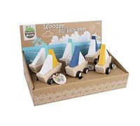 PLANÈTE BOIS Pacco di 9 Barche a Vela a Frizione Retrò-FSC-030198PA-9 pezzi-Multicolore-Legno-Gioco per Bambini-Ricreazione-Festa di Beneficenza-8 cm x 5 cm-A partire dai 18 mesi, 030198PA