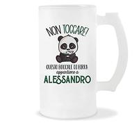 Planetee Boccale di Birra Alessandro | Non Toccare Panda | Bicchieri da Birra Nome Messaggio Divertente Originale Idee Regali Anniversario Natale Valentino Divertenti